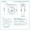6 x 2 in orange polyurethane swivel caster reference drawing, side, front and top plate views with dimensions