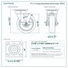 6 x 2 in orange polyurethane swivel caster reference drawing, side, front and top plate views with dimensions