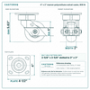 4 x 2 in maroon polyurethane swivel caster reference drawing, side, front and top plate views with dimensions