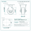 4 x 2 in gray rubber rigid caster reference drawing, side, front and top plate views with dimensions