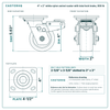 4 x 2 in white nylon swivel caster with total lock brake reference drawing, side, front and top plate views with dimensions