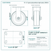8 x 3 in green polyurethane rigid caster reference drawing, side, front and top plate views with dimensions