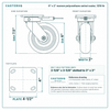 6 x 2 in maroon polyurethane swivel caster reference drawing, side, front and top plate views with dimensions