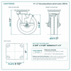 6 x 2 in blue polyurethane swivel caster reference drawing, side, front and top plate views with dimensions
