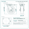 6 x 2 in gray rubber swivel caster reference drawing, side, front and top plate views with dimensions