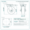 5 x 2 in black nylon swivel caster reference drawing, side, front and top plate views with dimensions