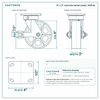 6 x 2 in cast iron swivel caster reference drawing, side, front and top plate views with dimensions