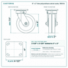 6 x 2 in blue polyurethane swivel caster reference drawing, side, front and top plate views with dimensions