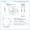 8 x 2 in maroon polyurethane swivel caster reference drawing, side, front and top plate views with dimensions