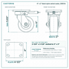 4 x 2 in black nylon swivel caster reference drawing, side, front and top plate views with dimensions