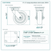 6 x 2 in orange polyurethane swivel caster reference drawing, side, front and top plate views with dimensions