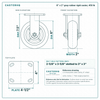 6 x 2 in gray rubber rigid caster reference drawing, side, front and top plate views with dimensions