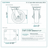 6 x 2 in gray rubber swivel caster reference drawing, side, front and top plate views with dimensions
