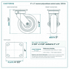 6 x 2 in maroon polyurethane swivel caster reference drawing, side, front and top plate views with dimensions