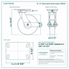 8 x 2 in black nylon swivel caster reference drawing, side, front and top plate views with dimensions