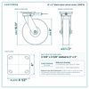 8 x 2 in black nylon swivel caster reference drawing, side, front and top plate views with dimensions