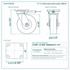 6 x 2 in black nylon swivel caster reference drawing, side, front and top plate views with dimensions