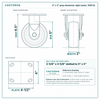 5 x 2 in gray elastomer rigid caster reference drawing, side, front and top plate views with dimensions