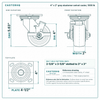 4 x 2 in gray elastomer swivel caster reference drawing, side, front and top plate views with dimensions