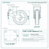 8 x 2 in gray rubber rigid caster reference drawing, side, front and top plate views with dimensions