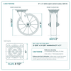 8 x 2 in white nylon swivel caster reference drawing, side, front and top plate views with dimensions