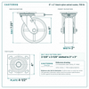 6 x 2 in black nylon swivel caster reference drawing, side, front and top plate views with dimensions