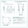 4 x 2 in gray elastomer rigid caster reference drawing, side, front and top plate views with dimensions