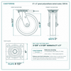 8 x 2 in green polyurethane swivel caster reference drawing, side, front and top plate views with dimensions
