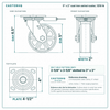 5 x 2 in cast iron swivel caster reference drawing, side, front and top plate views with dimensions