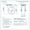5 x 2 in black nylon swivel caster reference drawing, side, front and top plate views with dimensions