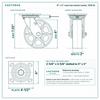 6 x 2 in cast iron swivel caster reference drawing, side, front and top plate views with dimensions