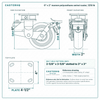 6 x 2 in maroon polyurethane swivel caster reference drawing, side, front and top plate views with dimensions