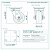 4 x 2 in black nylon swivel caster reference drawing, side, front and top plate views with dimensions