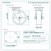 6 x 2 in black nylon swivel caster reference drawing, side, front and top plate views with dimensions