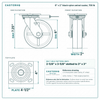 6 x 2 in black nylon swivel caster reference drawing, side, front and top plate views with dimensions