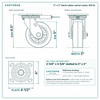 5 x 2 in black rubber swivel caster reference drawing, side, front and top plate views with dimensions