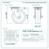 6 x 2 in green polyurethane swivel caster reference drawing, side, front and top plate views with dimensions