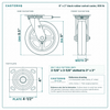 8 x 2 in black rubber swivel caster reference drawing, side, front and top plate views with dimensions
