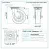6 x 2 in black rubber swivel caster reference drawing, side, front and top plate views with dimensions