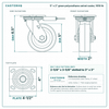 5 x 2 in green polyurethane swivel caster reference drawing, side, front and top plate views with dimensions