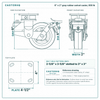 6 x 2 in gray rubber swivel caster reference drawing, side, front and top plate views with dimensions