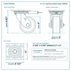 4 x 2 in cast iron swivel caster reference drawing, side, front and top plate views with dimensions