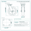 8 x 2 in gray rubber swivel caster reference drawing, side, front and top plate views with dimensions