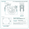 8 x 2 in orange polyurethane swivel caster reference drawing, side, front and top plate views with dimensions