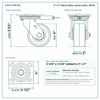 4 x 2 in black rubber swivel caster reference drawing, side, front and top plate views with dimensions