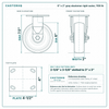 6 x 2 in gray elastomer rigid caster reference drawing, side, front and top plate views with dimensions