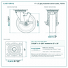 6 x 2 in gray elastomer swivel caster reference drawing, side, front and top plate views with dimensions