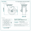 5 x 2 in gray elastomer swivel caster reference drawing, side, front and top plate views with dimensions