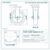 8 x 2 in gray elastomer swivel caster reference drawing, side, front and top plate views with dimensions