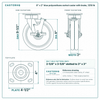 8 x 2 in blue polyurethane swivel caster with brake reference drawing, side, front and top plate views with dimensions